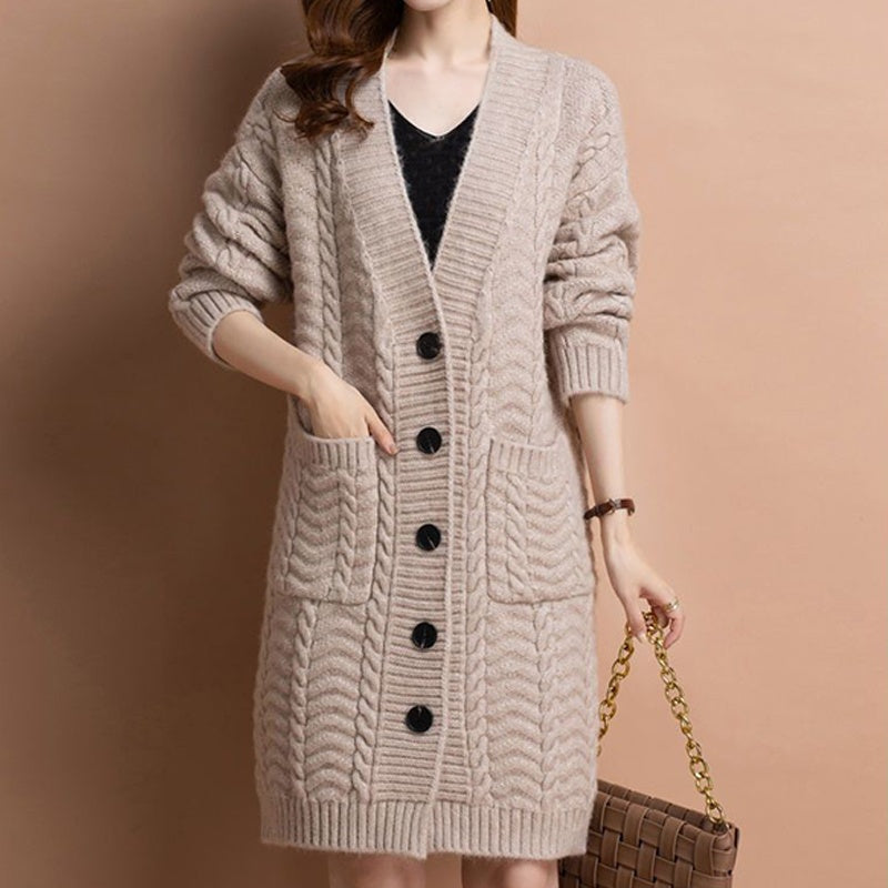 Women's Long V-Neck Knit Cardigan with Pockets