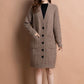 Women's Long V-Neck Knit Cardigan with Pockets