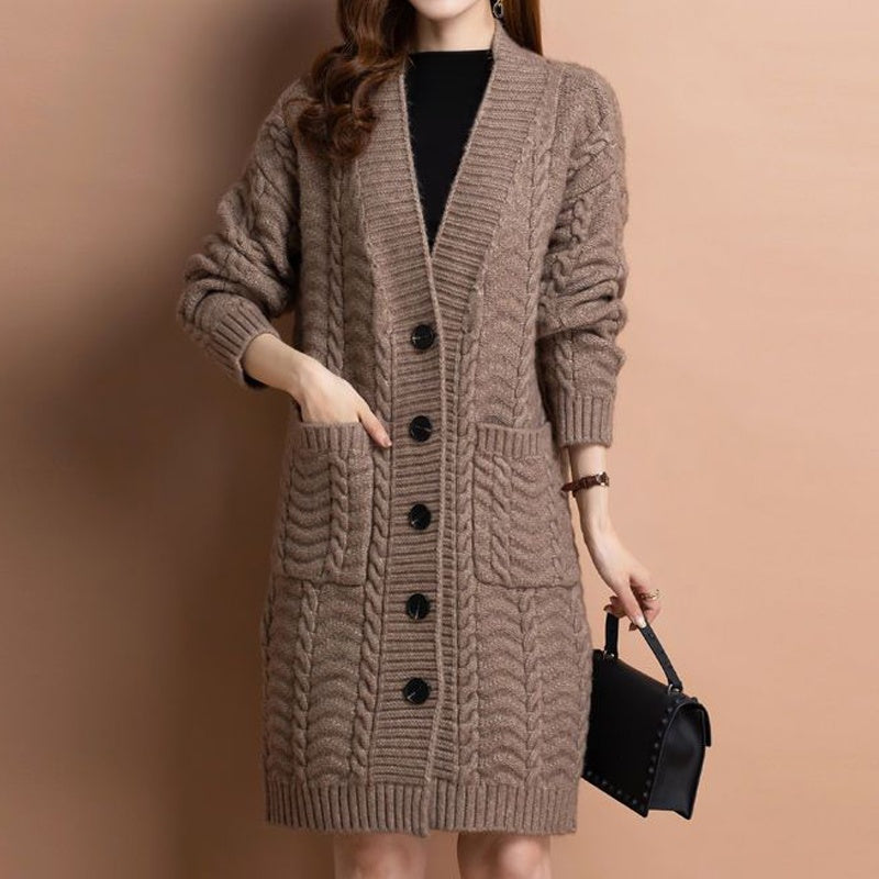 Women's Long V-Neck Knit Cardigan with Pockets