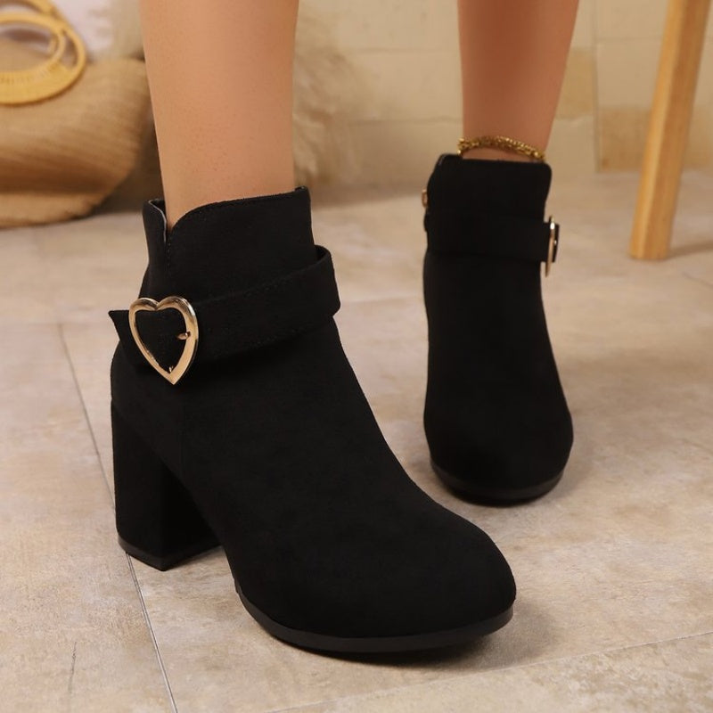 Women’s Block Heel Ankle Boots with Side Zipper