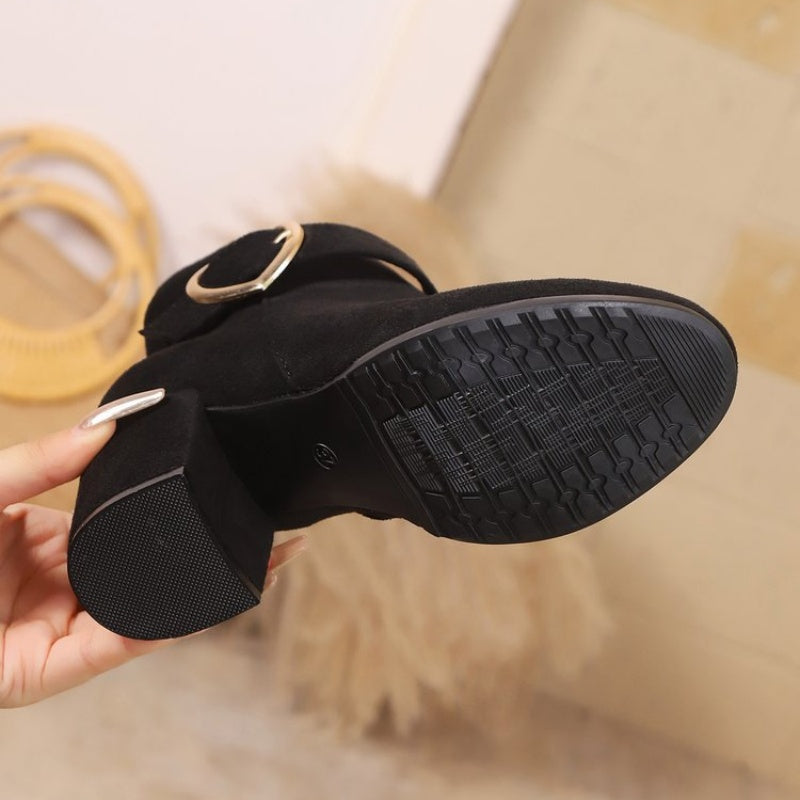 Women’s Block Heel Ankle Boots with Side Zipper