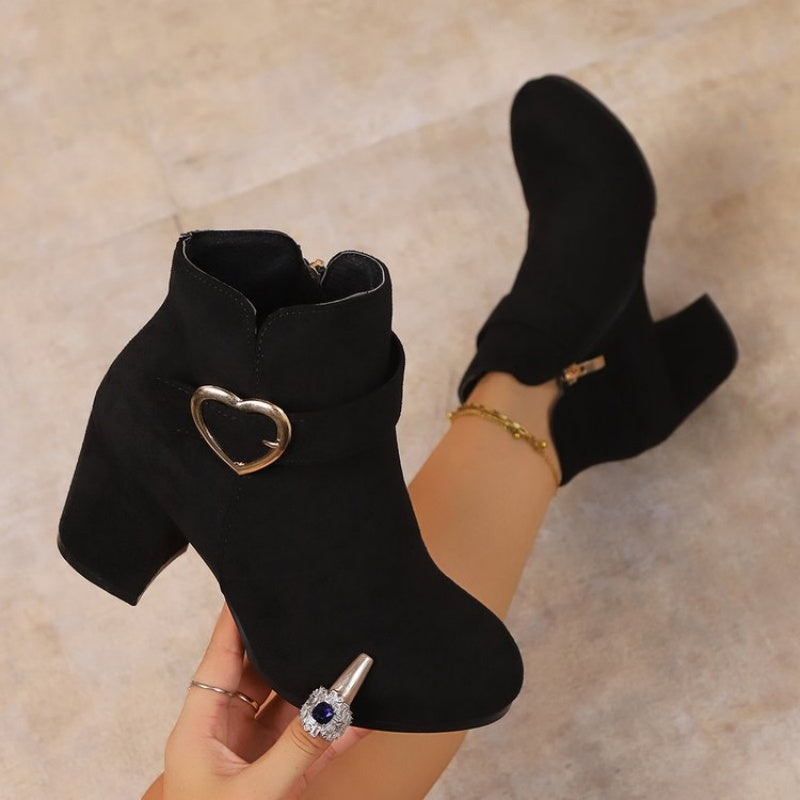 Women’s Block Heel Ankle Boots with Side Zipper