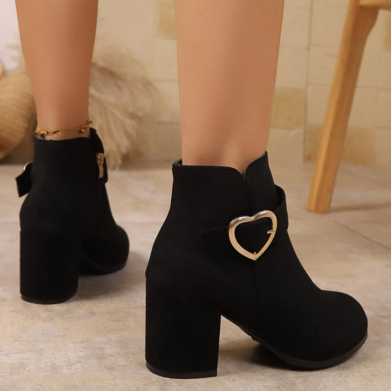 Women’s Block Heel Ankle Boots with Side Zipper