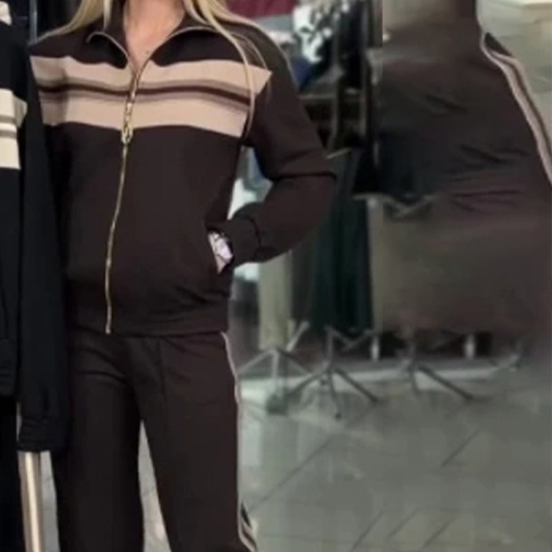 Women's Color-Block Striped Tracksuit Set