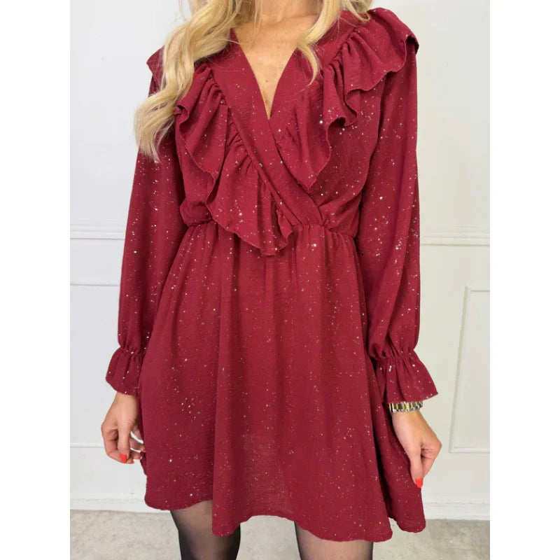 Women’s Ruffled V-Neck A-Line Mini Dress