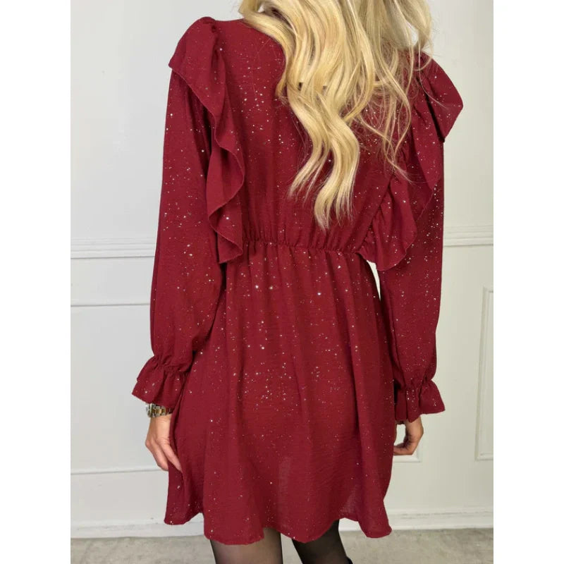 Women’s Ruffled V-Neck A-Line Mini Dress
