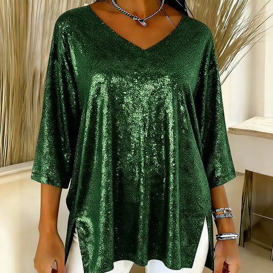 ✨New arrivals offer-Women’s Glitter V-Neck Loose Top