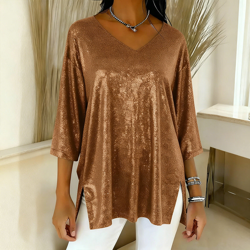 ✨New arrivals offer-Women’s Glitter V-Neck Loose Top