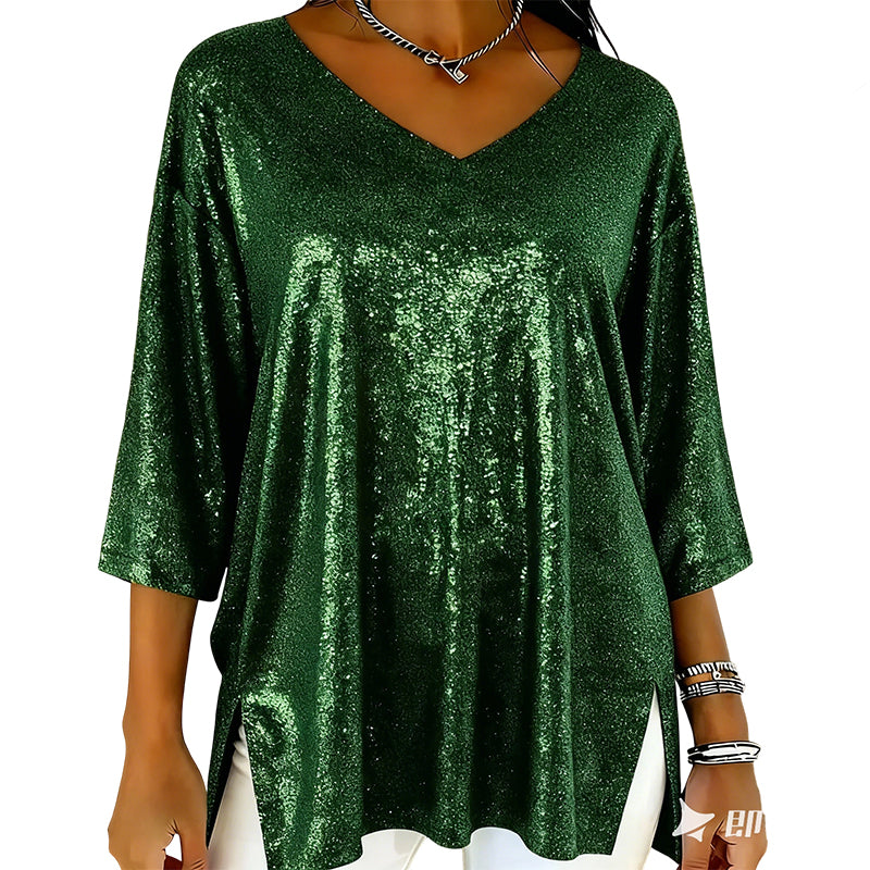 ✨New arrivals offer-Women’s Glitter V-Neck Loose Top