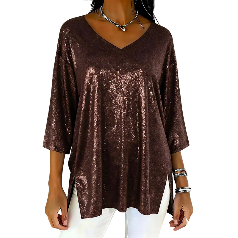 ✨New arrivals offer-Women’s Glitter V-Neck Loose Top