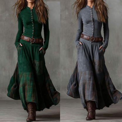 🔥Hot Sale Offers-Vintage Stand Collar Button-Down Swing Dress
