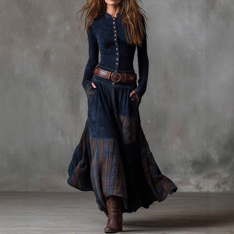 🔥Hot Sale Offers-Vintage Stand Collar Button-Down Swing Dress