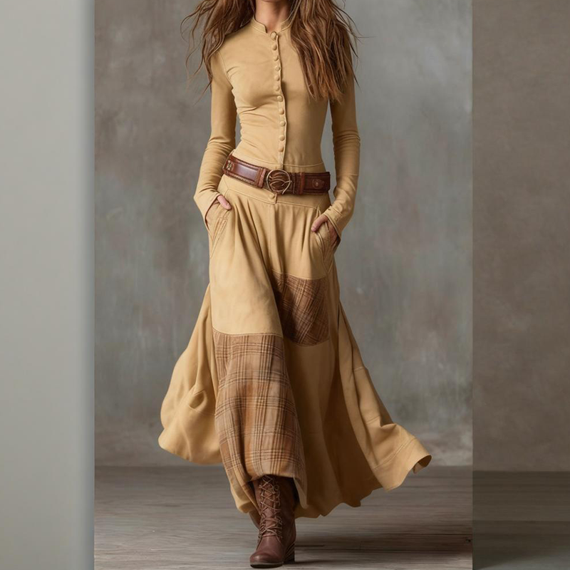 🔥Hot Sale Offers-Vintage Stand Collar Button-Down Swing Dress