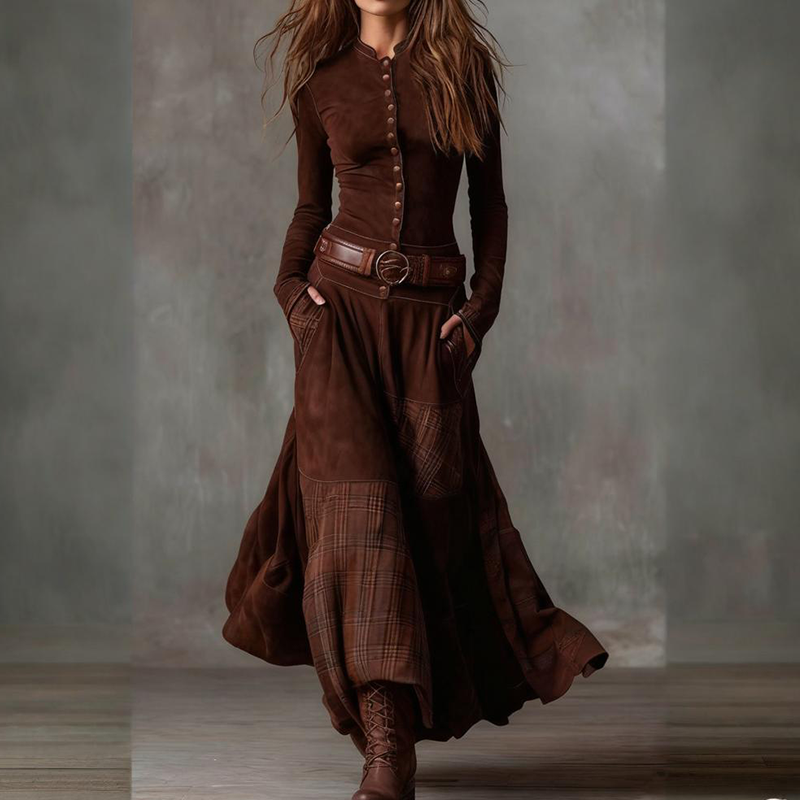🔥Hot Sale Offers-Vintage Stand Collar Button-Down Swing Dress