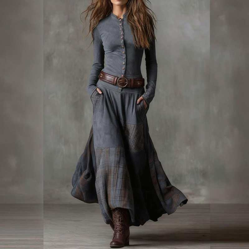 🔥Hot Sale Offers-Vintage Stand Collar Button-Down Swing Dress