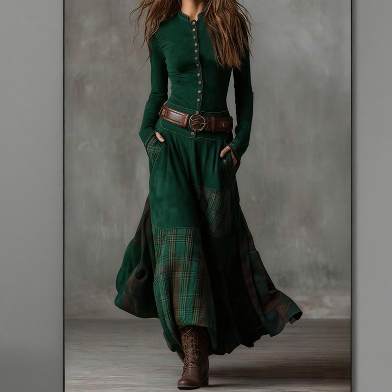 🔥Hot Sale Offers-Vintage Stand Collar Button-Down Swing Dress