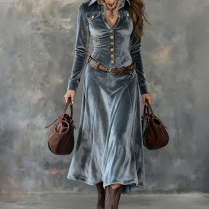 Women's Long Sleeve Velvet Maxi Dress