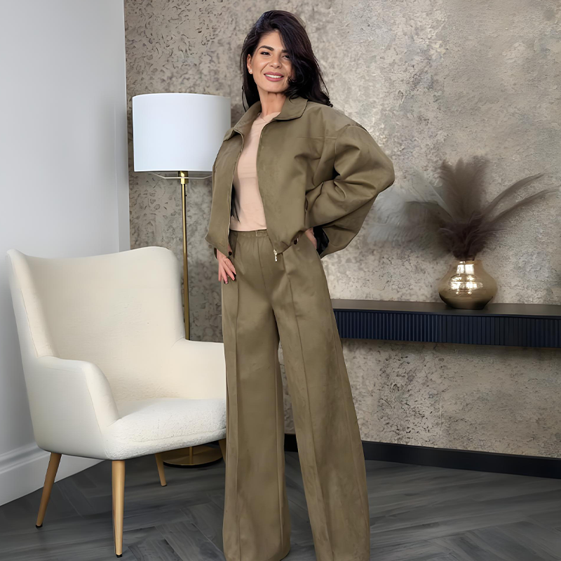 🔥New arrivals offer-Women's Zip-Up Jacket & Wide-Leg Pants Two-Piece Set🚛 Free delivery