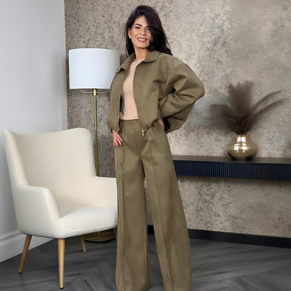 🔥New arrivals offer-Women's Zip-Up Jacket & Wide-Leg Pants Two-Piece Set🚛 Free delivery