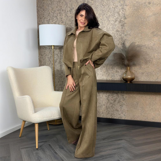 🔥New arrivals offer-Women's Zip-Up Jacket & Wide-Leg Pants Two-Piece Set🚛 Free delivery