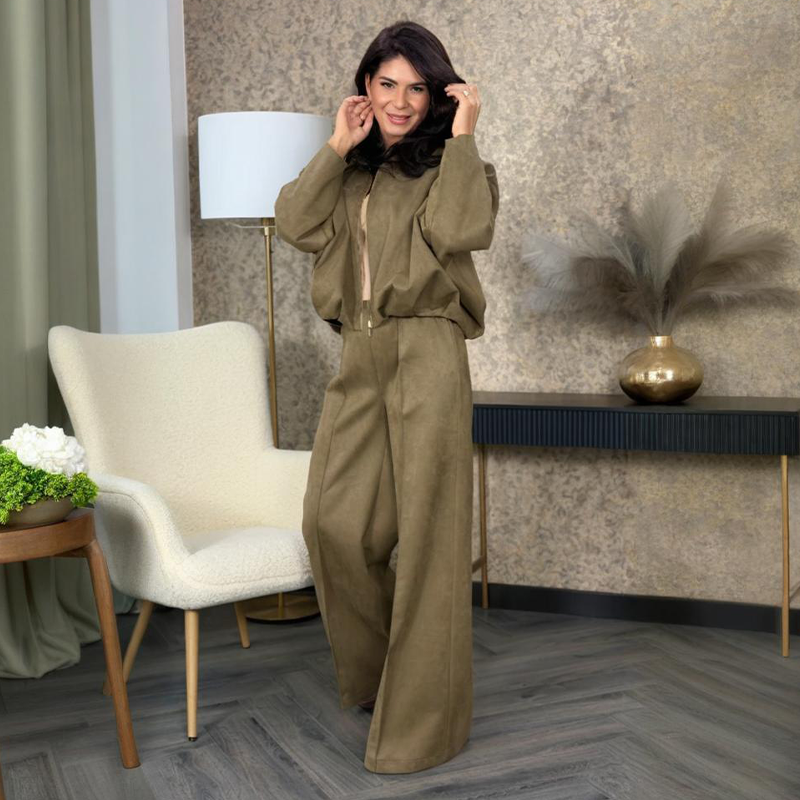 🔥New arrivals offer-Women's Zip-Up Jacket & Wide-Leg Pants Two-Piece Set🚛 Free delivery