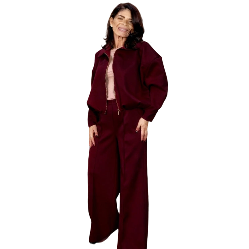 🔥New arrivals offer-Women's Zip-Up Jacket & Wide-Leg Pants Two-Piece Set🚛 Free delivery