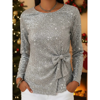 Sparkling Christmas Party Top with Bow Detail