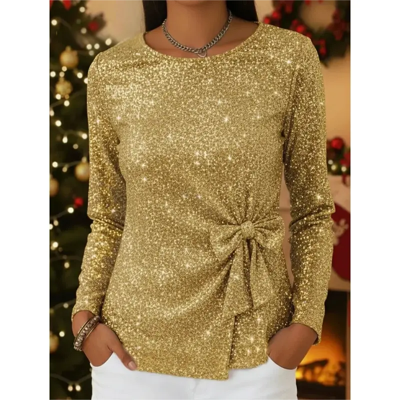 Sparkling Christmas Party Top with Bow Detail