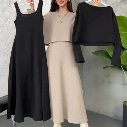 Women's 2-Piece Knit Outfits Tank Midi Dress & Crop Top🚛Free Shipping
