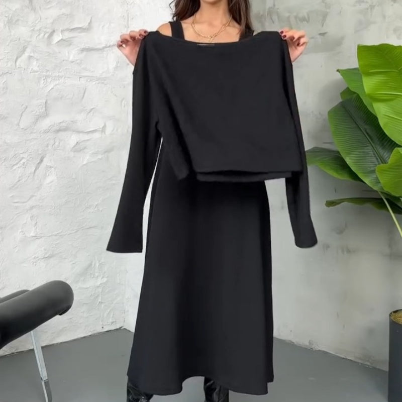 Women's 2-Piece Knit Outfits Tank Midi Dress & Crop Top🚛Free Shipping