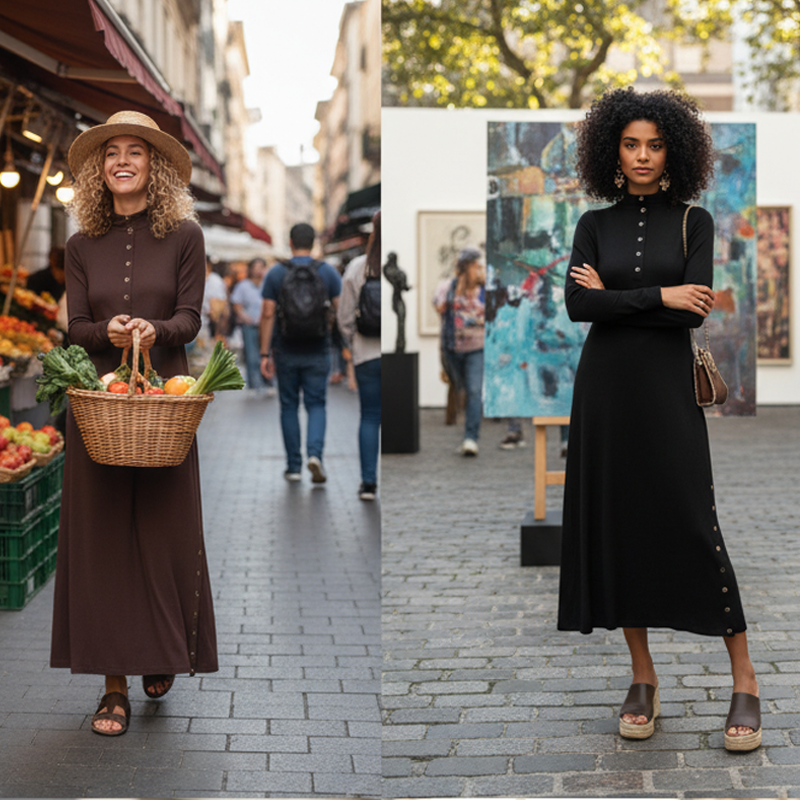 🔥New arrivals offer-Women’s Fit & Flare Knit Maxi Dress