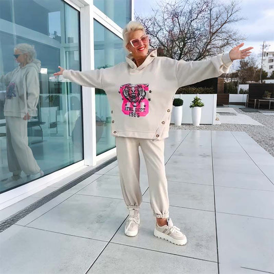 🔥Hot Sale Deals-Women's Casual Printed Hooded Sweatshirt & Pants 2-Piece Set