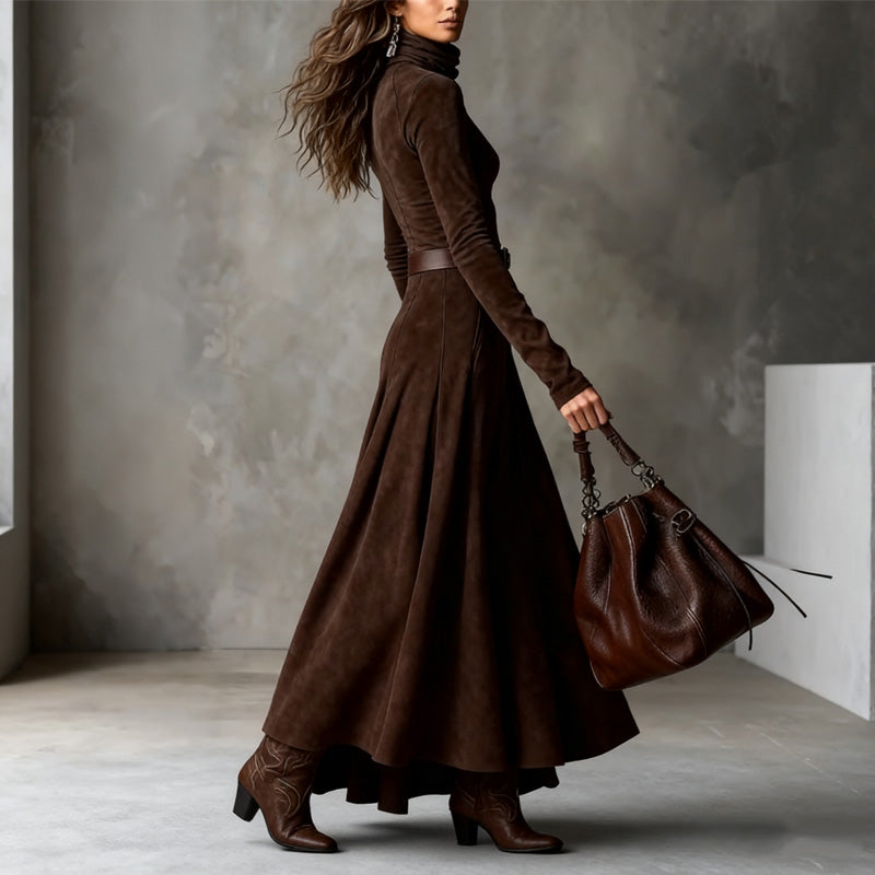 🔥New Arrivals Special Offer-Elegant Turtleneck A-Line Flowy Maxi Dress