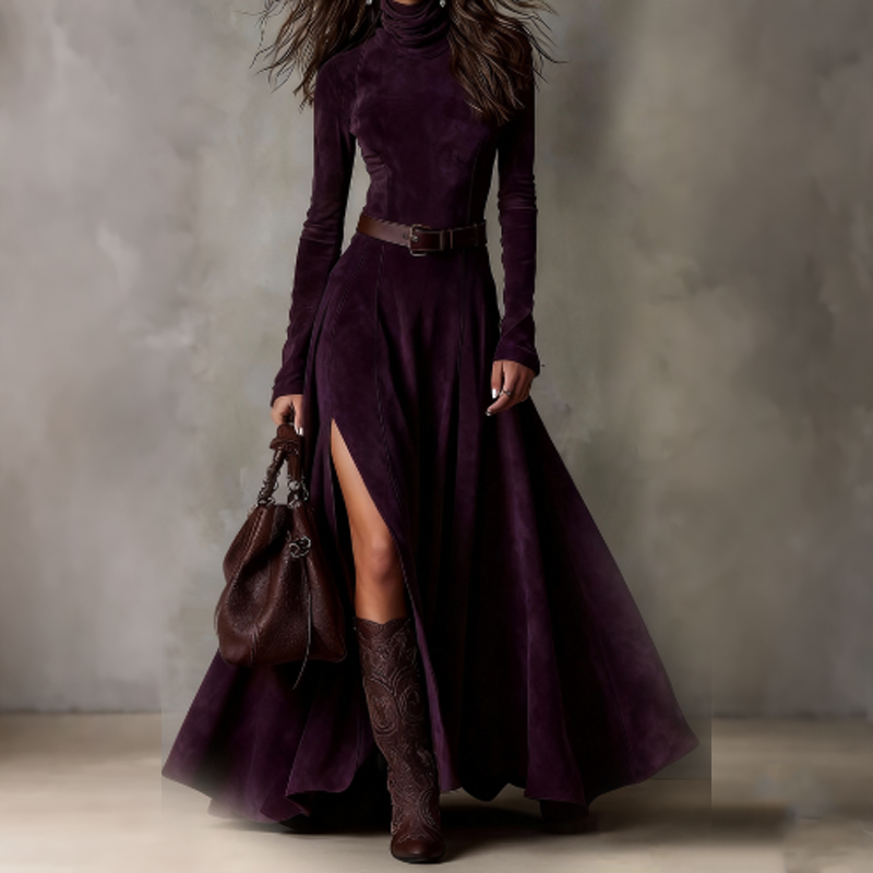 🔥New Arrivals Special Offer-Elegant Turtleneck A-Line Flowy Maxi Dress