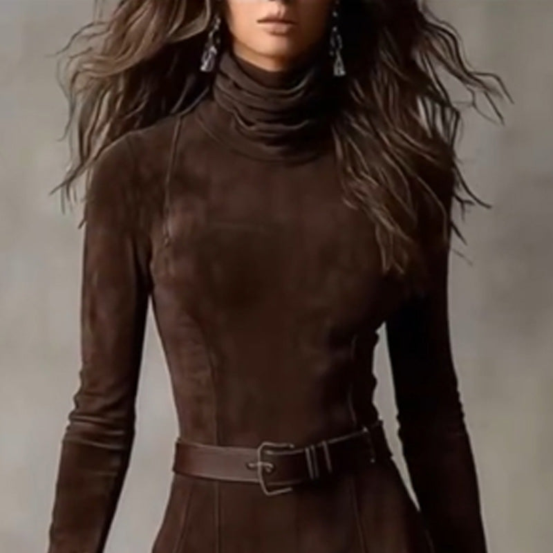 🔥New Arrivals Special Offer-Elegant Turtleneck A-Line Flowy Maxi Dress