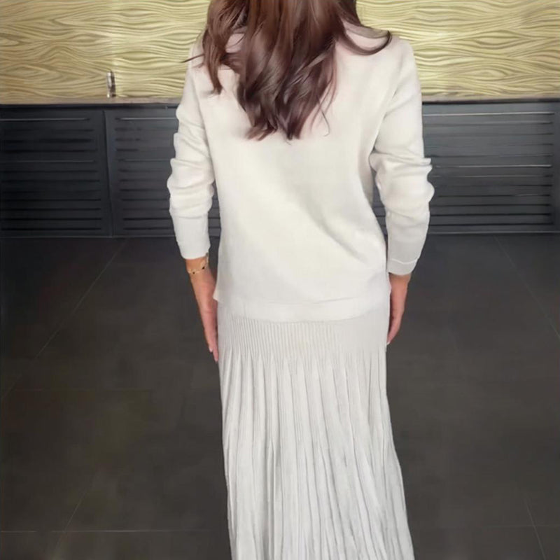 Elegant Lapel Top & Pleated Skirt Set