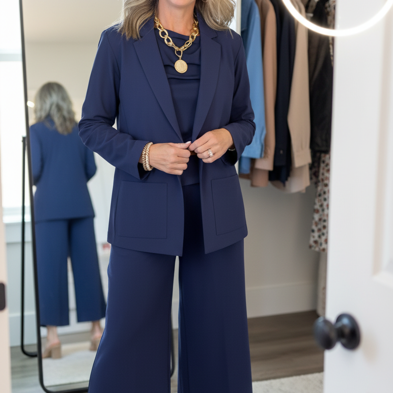 Women's 3-Piece Suit Set with Wide-Leg Pants and Top