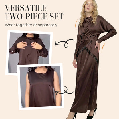 Women's Elegant Beaded Fringe 2-Piece Dress Set