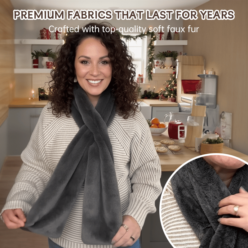 🧣 50% OFF NOW! 🤫 Faux Fur Scarf with Secret Pocket – Ultra-Soft, Pull-Through Design & Zipper Security 🔒
