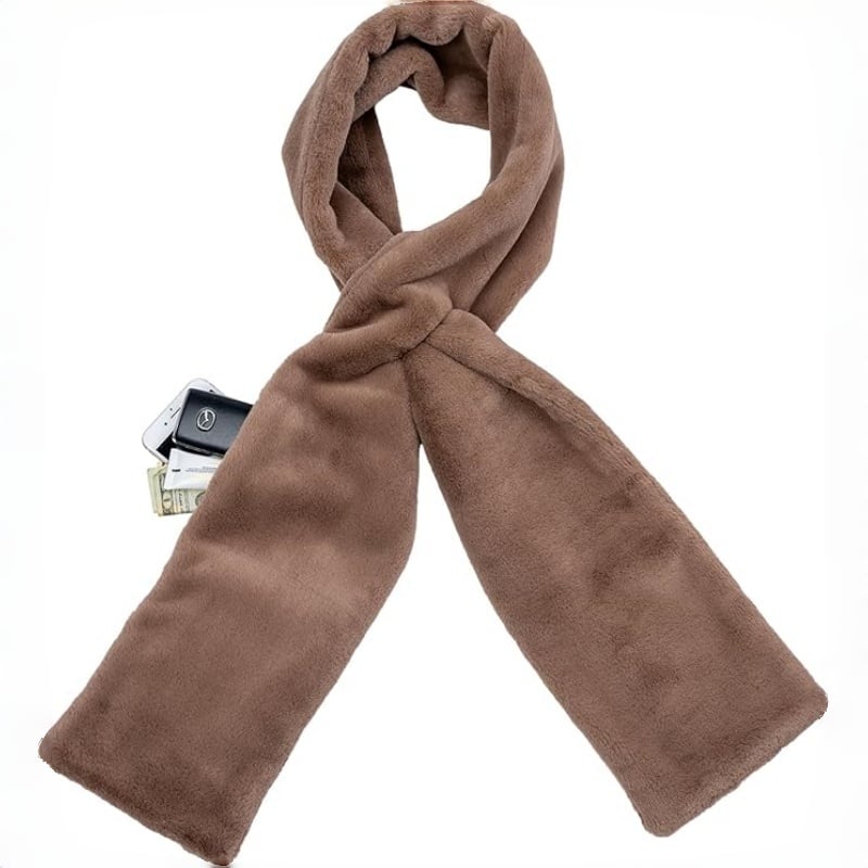 🧣 50% OFF NOW! 🤫 Faux Fur Scarf with Secret Pocket – Ultra-Soft, Pull-Through Design & Zipper Security 🔒