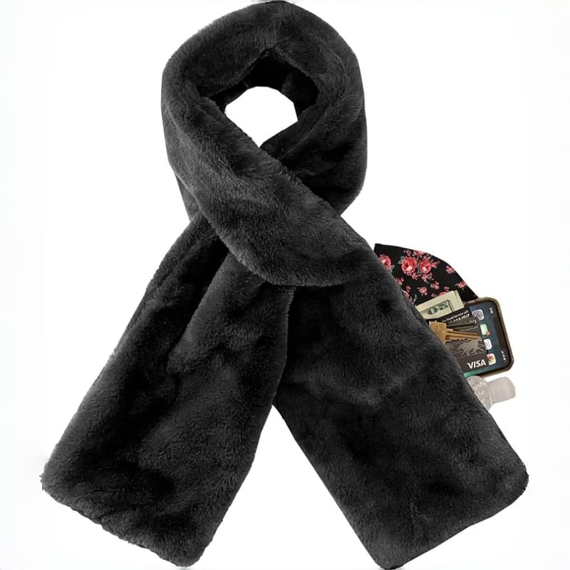 🧣 50% OFF NOW! 🤫 Faux Fur Scarf with Secret Pocket – Ultra-Soft, Pull-Through Design & Zipper Security 🔒