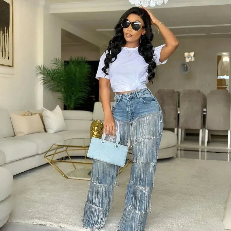 Women's Sequin Tassels Jeans