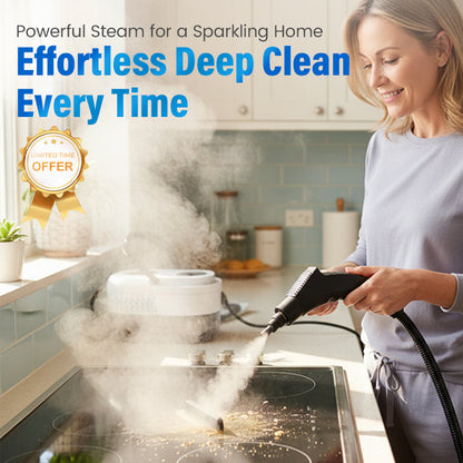 🥳2026 HOT SALE🥳💞50K+ SOLD!📢⏰ 50% OFF! High‑Temp Steam Cleaner – 105°C steam, 15s heat‑up. Kills 99.9% germs, no chemicals. 6 levels, large 1100ml tank. Multi‑surface magic! 🔥✨