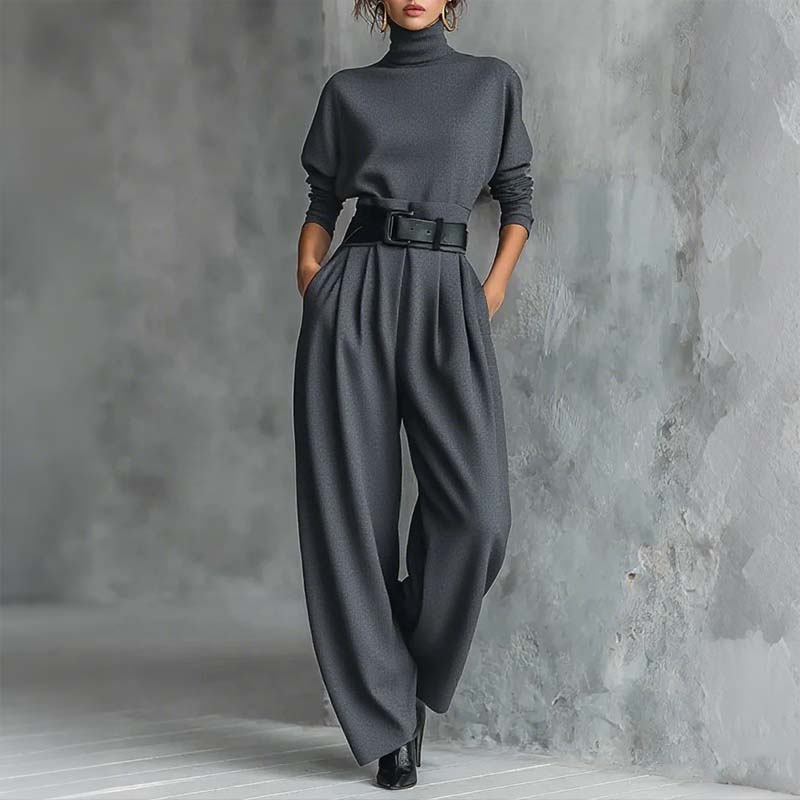 💕Women’s Elegant Turtleneck Top & High-Waist Pants Set (Get a Free Belt)
