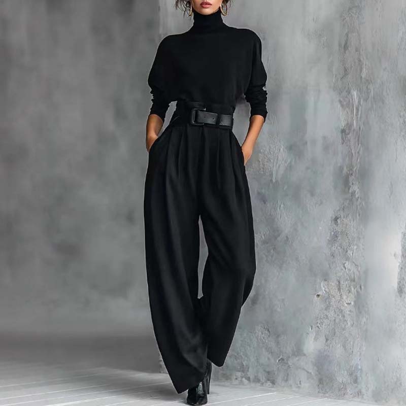 💕Women’s Elegant Turtleneck Top & High-Waist Pants Set (Get a Free Belt)