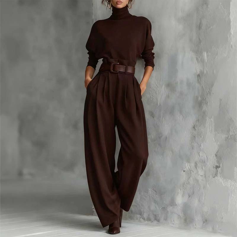 💕Women’s Elegant Turtleneck Top & High-Waist Pants Set (Get a Free Belt)
