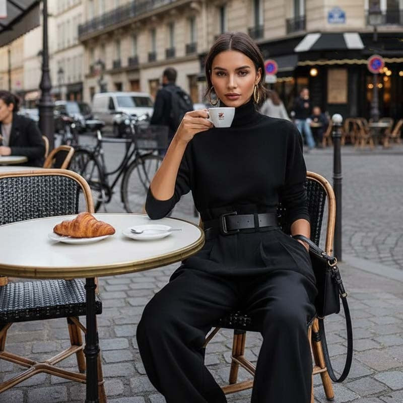 💕Women’s Elegant Turtleneck Top & High-Waist Pants Set (Get a Free Belt)