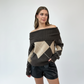 Women's Off-the-Shoulder Argyle Knit Sweater