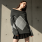 Women's Off-the-Shoulder Argyle Knit Sweater