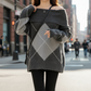Women's Off-the-Shoulder Argyle Knit Sweater
